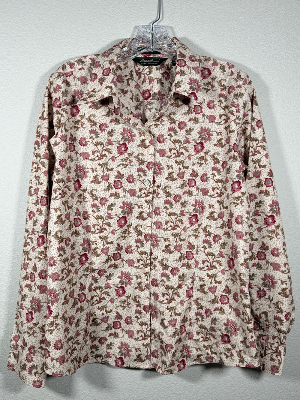 Eddie Bauer womens L floral stretch long sleeve button up shirt